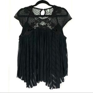Free People Black Embroidered Lace Top M